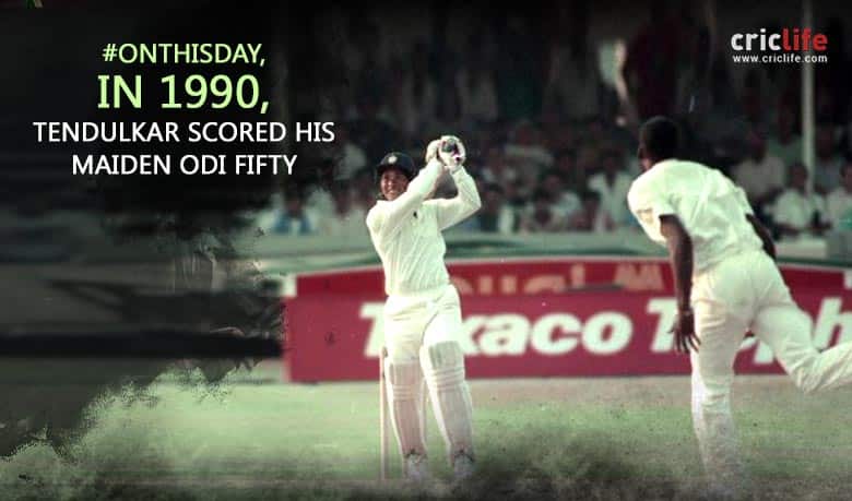 Sachin Tendulkar scores his 1st ODI fifty and earns his 1st Man of the Match award