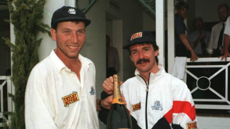 Deservingly, Atherton and Russell share the Man of the Match award &Acirc;&copy; Getty Images