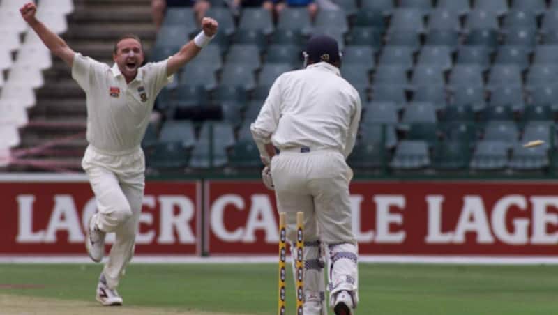 First blood to Donald. Atherton loses his off-stump in the first innings. Things changed the next time the two faced. &Acirc;&copy; Getty Images