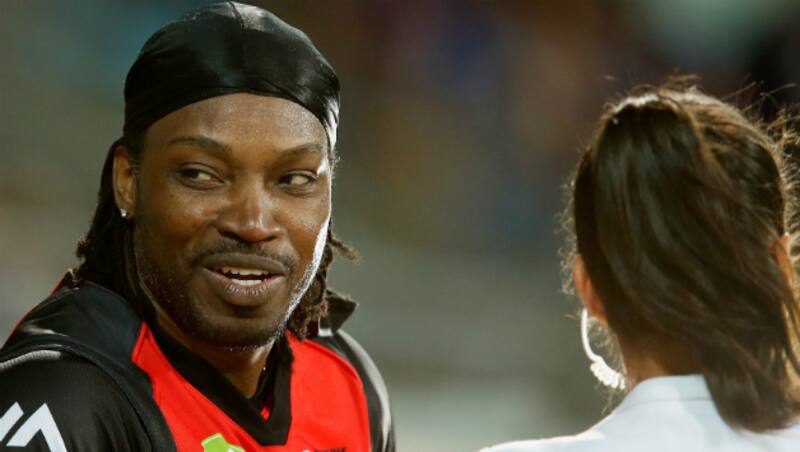 Chris Gayle during the interview with Mel McLaughlin &Acirc;&copy; Getty Images
