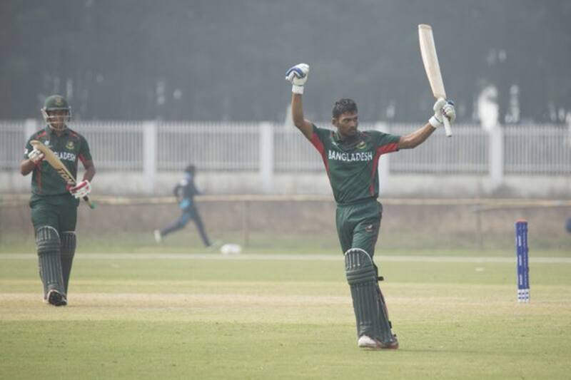 Nazmul Hossain Shanto 113* runs helped Bangladesh reach256 (Photo Courtesy : Twitter @ICC)