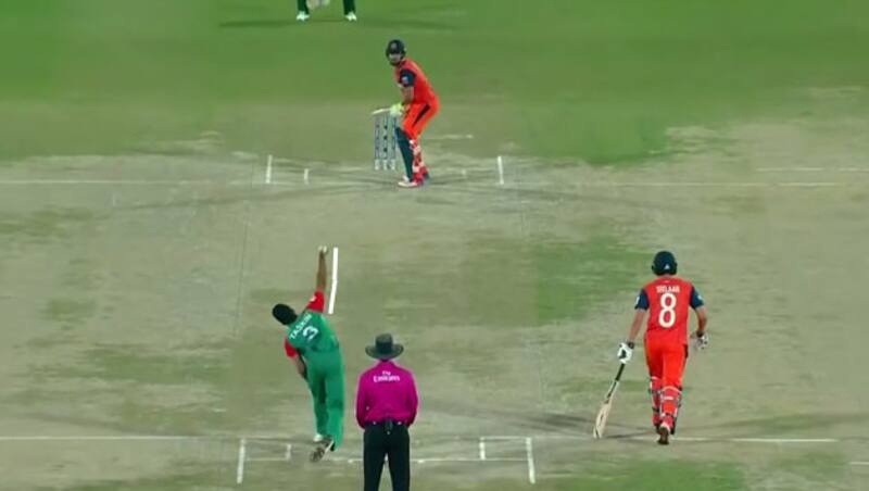 It is evident that Taskin&rsquo;s arm straightens at the point of delivery. Picture courtesy: BD Sports News 24 on YouTube