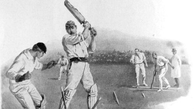 An illustration that says ‘Sir A. Conan Doyle at the wicket — bowled by A. P. Lucas’. This dismissal was probably the inspiration behind Spedegue’s Dropper © Getty Images