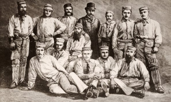 Australian cricket team in England, 1878. Back, from left: Jack Blackham, Tom Horan, George Bailey, Dave Gregory (c), John Conway (manager), Alec Bannerman, Charles Bannerman, William Murdoch. Front row: Fred Spofforth, Francis Allan, William Midwinter, Tom Garrett, Henry Boyle © Getty Images