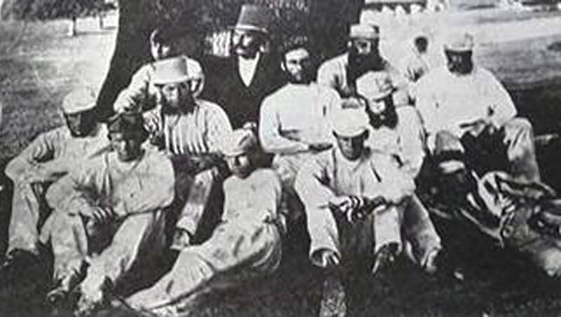 The Grace family at Knole Park Grounds. Dr Henry Grace is in top hat. In front of him are (from left) WG, Dr Henry Jr, EM, Alfred, and Fred. This is one known photographs of WG that does not have him sporting a beard. Photo courtesy: Barnard Darwin&rsquo;s biography of WG Grace.