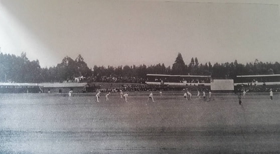 Test match in progress at Old Wanderers. Lees is bowling to Nourse. Photo Courtesy: The Westminster Gazette