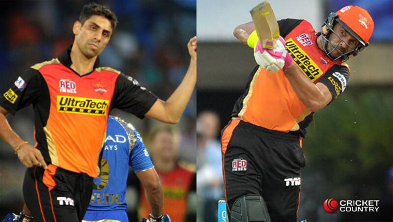 Ashish Nehra (left) and Yuvraj Singh (right) shone for Sunrisers Hyderabad in Match 37 of IPL 2016 &Acirc;&copy; AFP