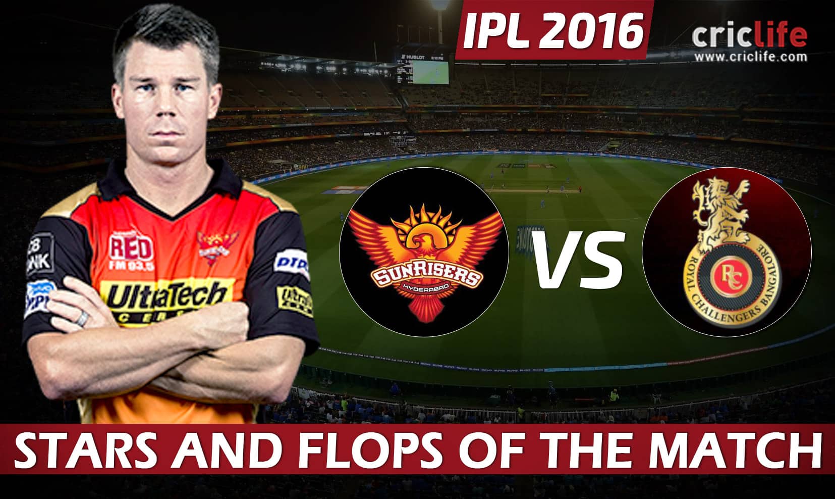 IPL 2016: Sunrisers Hyderabad beat Royal Challengers Bangalore by 15 runs at Hyderabad, Stars and Flops