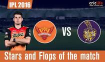 IPL 2016: Sunrisers Hyderabad beat Kolkata Knight Riders by 22 runs at Delhi, Stars and Flops