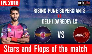 IPL 2016: Rising Pune Supergiants beat Delhi Daredevils by 19 runs (D/L method) at Visakhapatnam, Stars and Flops