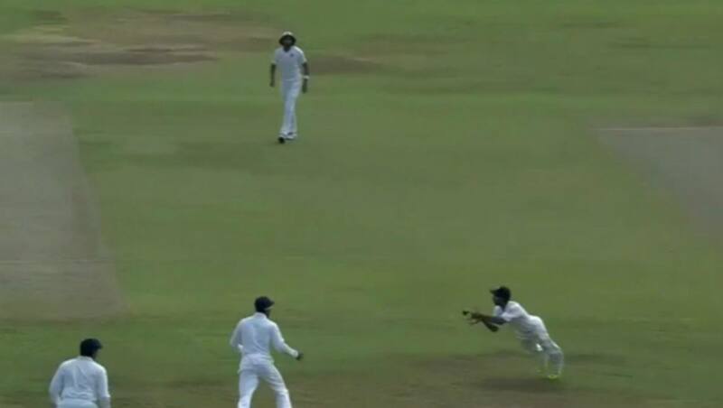 Ajinkya Rahane took a brilliant catch to dismiss Dhammika Prasad. Picture Courtesy: Sony Six