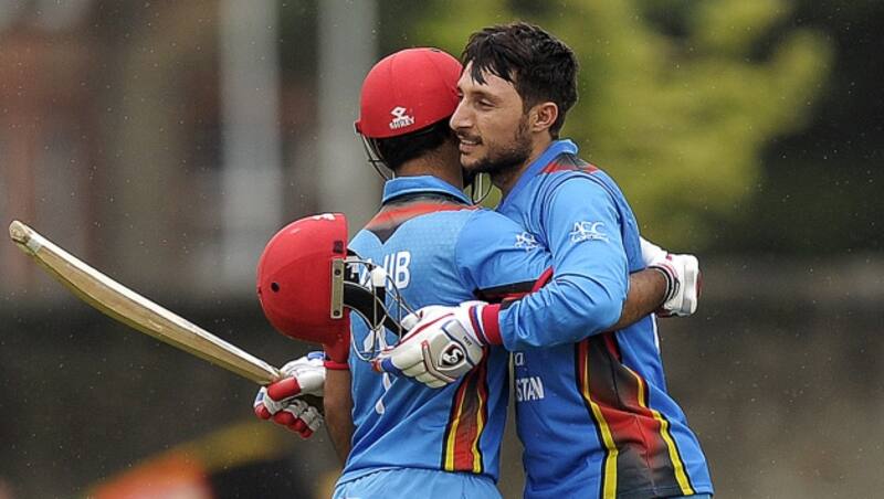 Najibullah Zadran and Rahmat Shah in 1st ODI against Scotland on Monday &Acirc;&copy; AFP