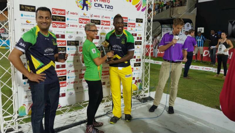 Andre Russell received man of the match award for his performance against Trinbago Knight Riders. Photo Courtesy: Jamaica Tallawahs (Twitter Handle)