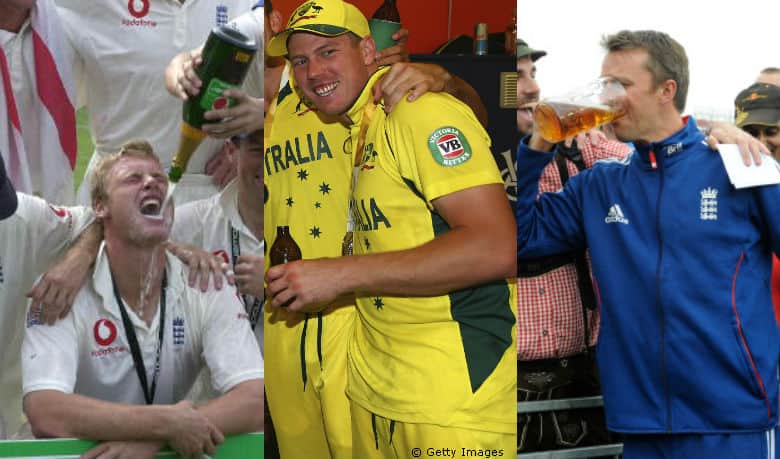 All rounders and a spinner of Alcoholic XI: Andrew Flintoff (left), James Faulkner (centre) and Graeme Swann (right).