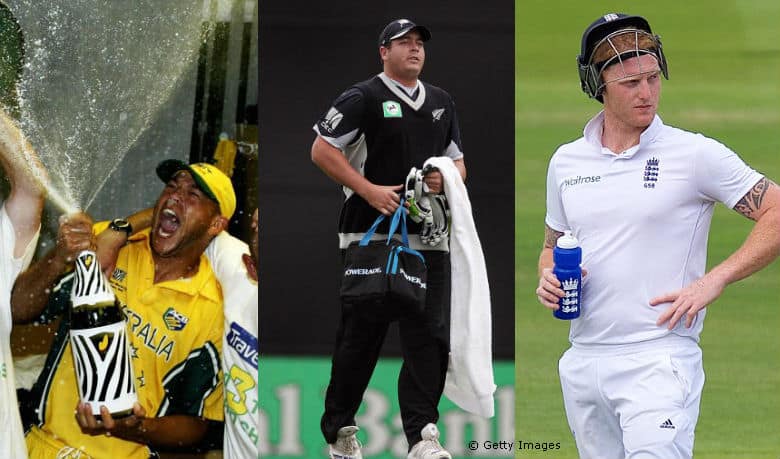 Middle order of Alcoholic XI: Andrew Symonds (left), Jesse Ryder (centre) and Ben Stokes (right).
