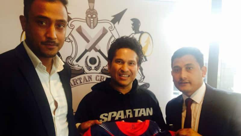 Paras Khadka posed with Sachin Tendulkar while the due had a Nepal team jersey in their hands (Photo Courtesy: Paras Khadka FB page)