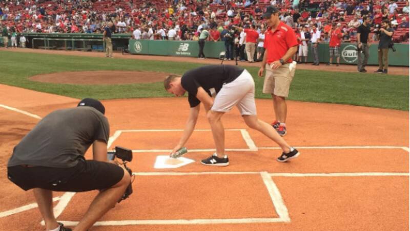 Steve Smith said he was privileged to spray paint the home plate at Fenway. Photo Courtesy: Steve Smith's Instagram account)