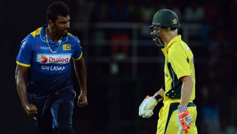 Thisara Perera mocked David Warner after his dismissal on Wednesday &copy; AFP