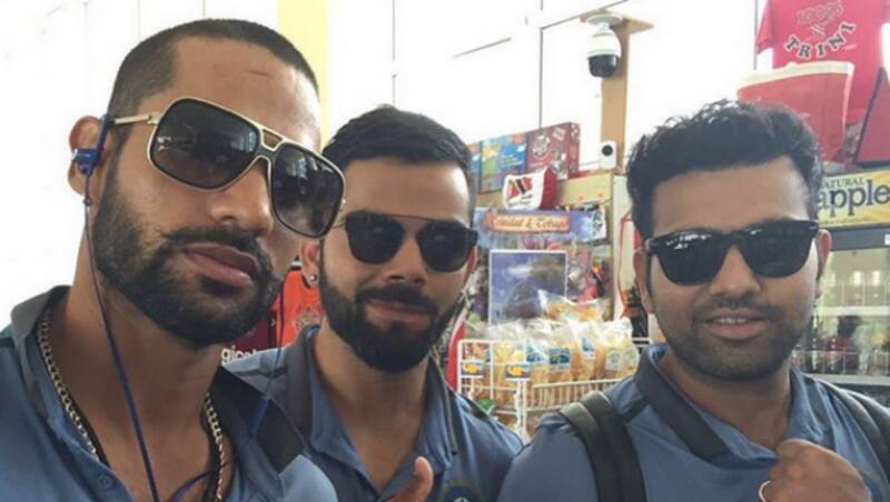The BCCI Instagram page posted a picture of Shikhar Dhawan (left), Virat Kohli (middle) and Rohit Sharma, as they prepared to leave for USA. Photo Courtesy BCCI's Instagram handle