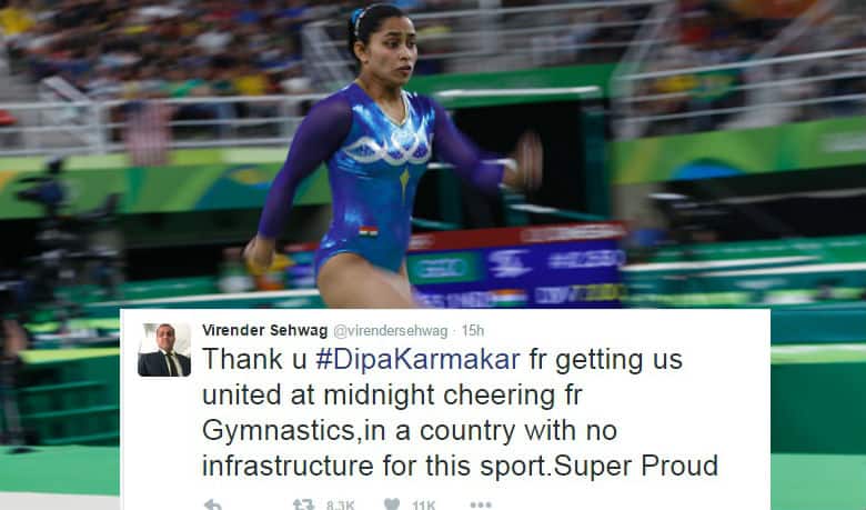 Sachin Tendulkar, Virender Sehwag and other cricketers appreciate Dipa Karmakar’s effort in Rio Olympics 2016