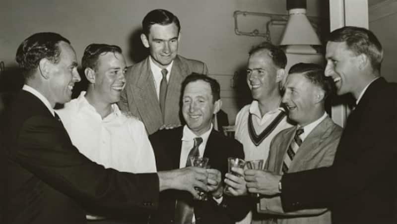 From left: Ian Johnson, Ron Archer, Jim Burke, Arthur James (masseur), Bill Johnston, Les Favell, Graeme Hole &Acirc;&copy; Getty Images