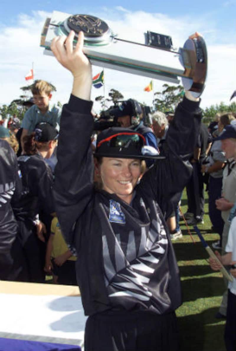 The greatest moment in New Zealand&acirc;s cricket history: Emily Drumm lifts the Women&acirc;s World Cup &Acirc;&copy; Getty Images
