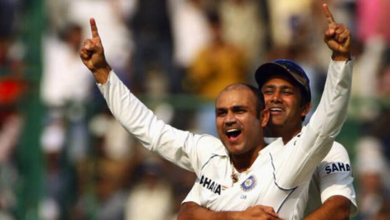 Virender Sehwag (left) and Anil Kumble during their playing days. (Courtesy: AFP)