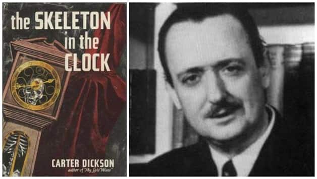 Cover of The Skeleton in the Clock (left) and John Dickson Carr. Photo courtesy: Wikimedia Commons.