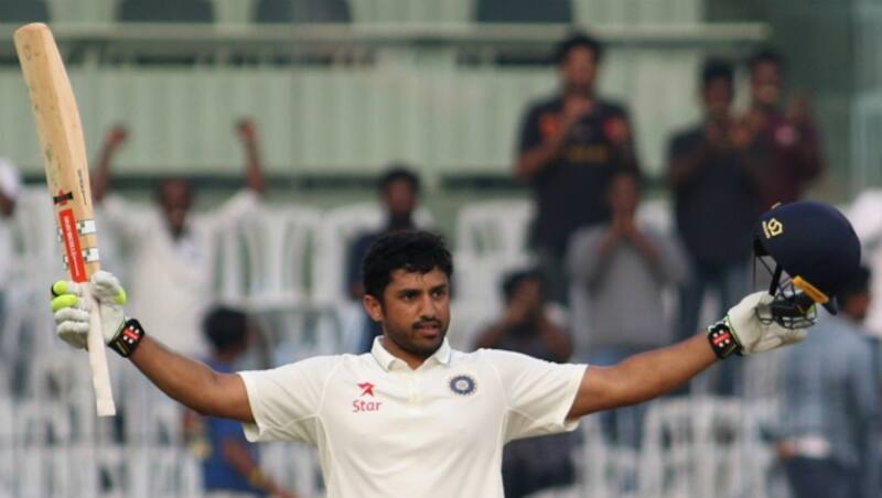 Karun Nair celebrates his triple hundred. (Courtesy: IANS)