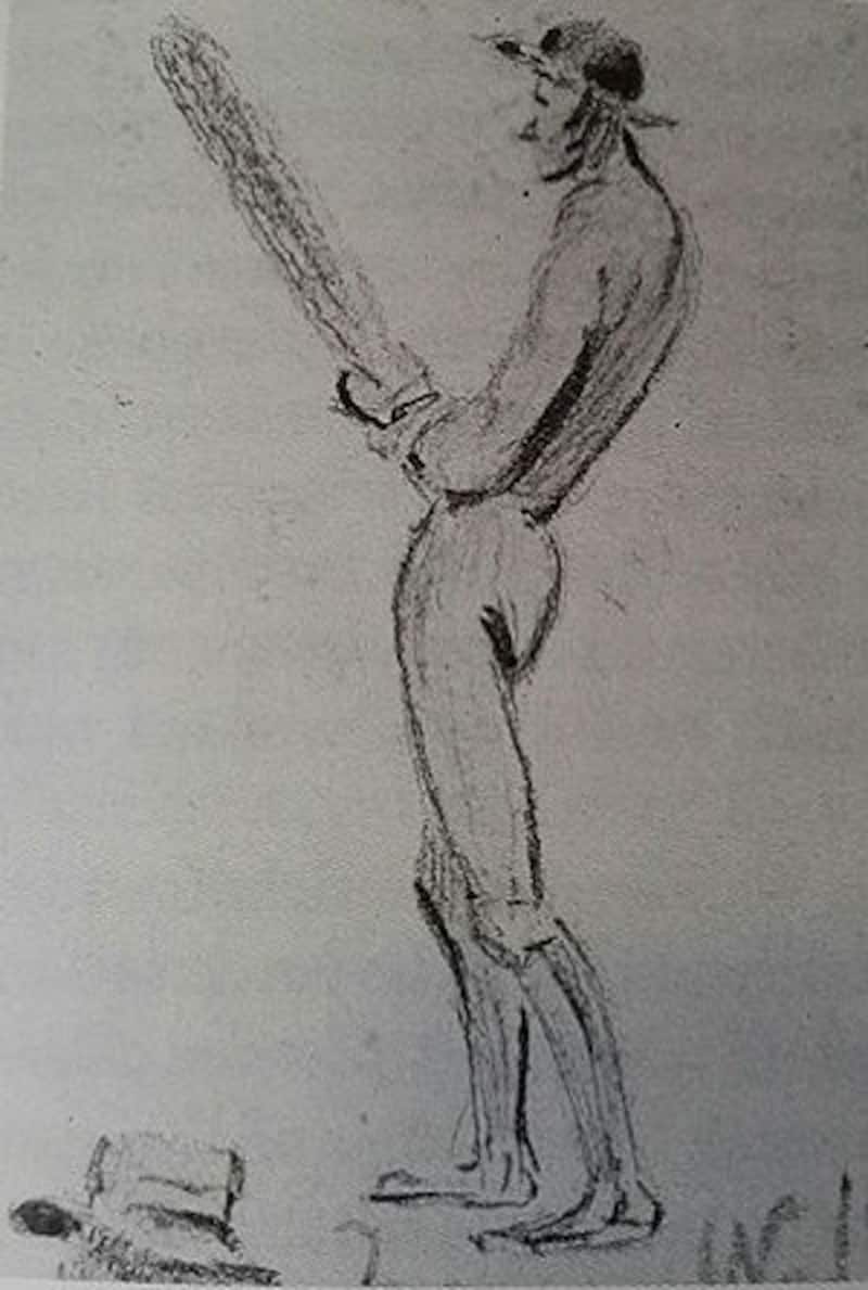 Tom Walker: In addition to being a splendid defensive batsman, Walker was one of the first exponents of the slow lob. Sketch by George Shepheard and courtesy Robinson Books