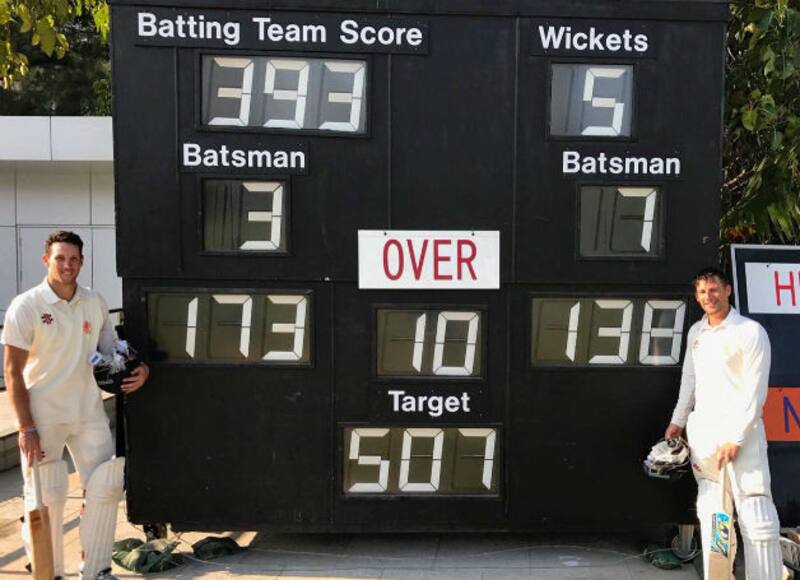 Ben Cooper (left) and Pieter Seelar pose for a picture with scoreboard &Acirc;&copy; Twitter (@bencooper_32)