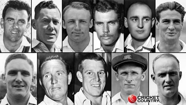 Top row (from left): Bobby Simpson, Bill Brown, Don Bradman (c), Greg Chappell, Stan McCabe. Bottom Row (from left): Keith Miller, Alan Davidson, Ray Lindwall, Wally Grout, Clarrie Grimmett, Bill O’Reilly © Getty Images