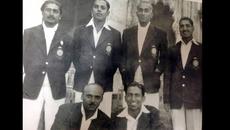 All the record-breaking six centurions in single frame. Standing: (From left to right): Rameshwar Pratap Singh, MM Jagdale, Col. CK Nayudu, Bhausaheb Nimbalkar. Sitting: Kamal Bhandarkar (left), Chandu Sarwate (Right) &copy; Rameshwar Pratap Singh