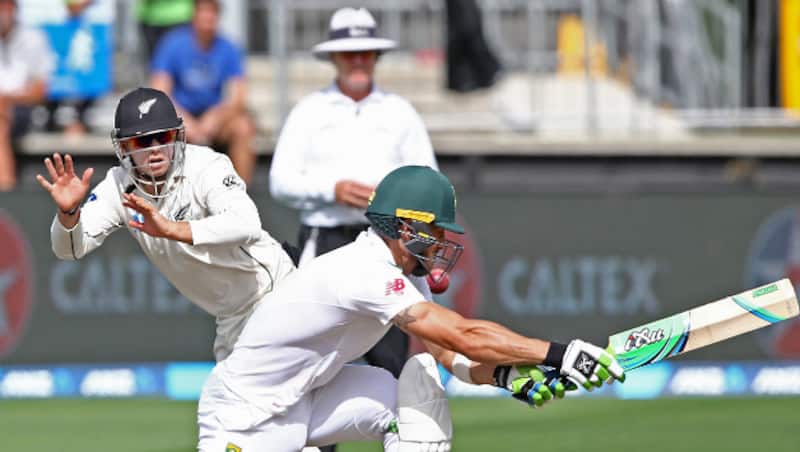 Faf du Plessis was dismissed by Mitchell Santner in the third delivery of his first over &Acirc;&copy; Getty Images