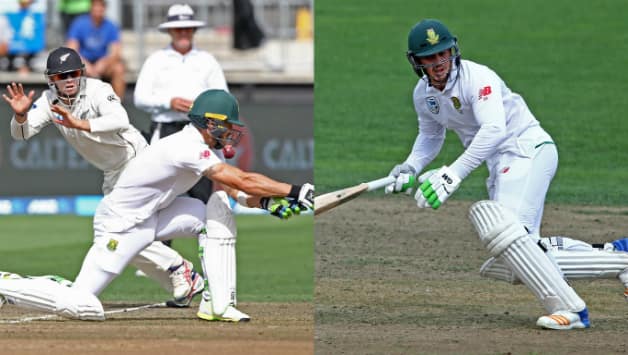 Tom Latham grabbed stunning catch at short leg while Quinton de Kock scored 90 on Day Two © Getty Images and AFP