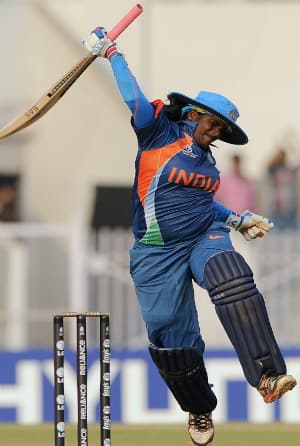 Thirushkamini becomes the first woman to score a World Cup hundred for India. The innings was a result of years of toil, battling pain, an insatiable appetite for runs, and tremendous family support © AFP