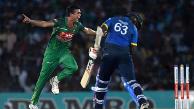 Taskin Ahmed castles Nuwan Pradeep to pick up a hat-trick  &Acirc;&copy; AFP