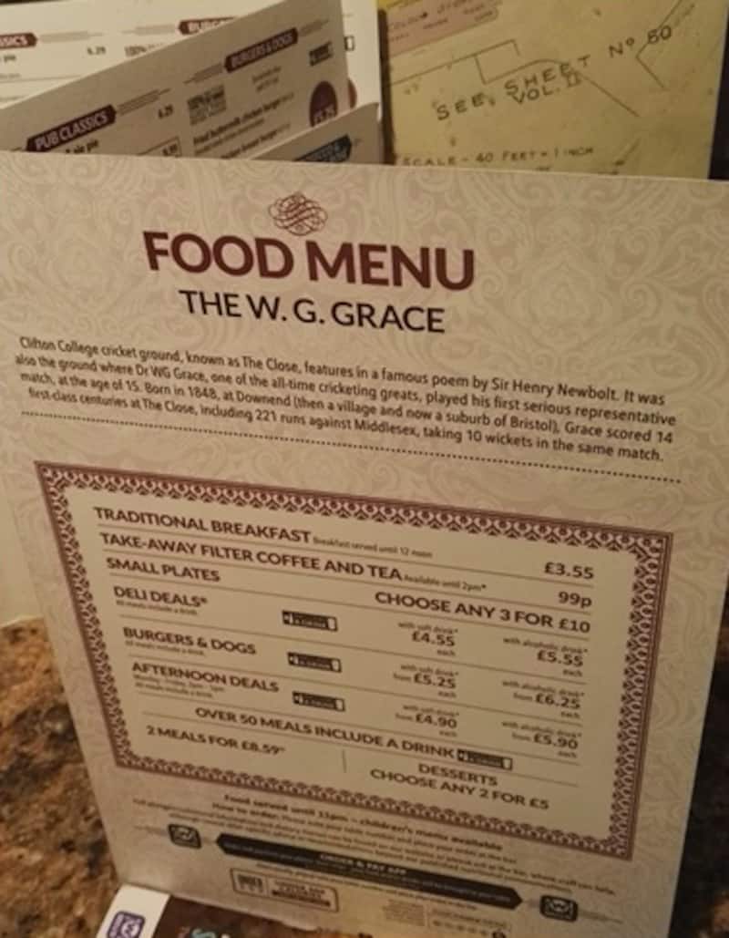 WG shares space with Sir Henry Newbolt in the menu, Photo Courtesy: Arunabha Sengupta