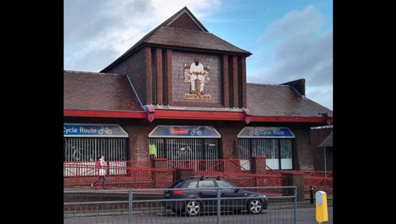 The image of WG that looms over the Cycle Route store at the corner of the North Street and Downend Road