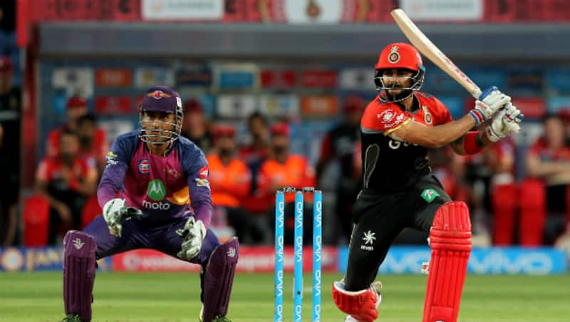 Virat Kohli plays a shot en route to his 55 against Rising Pune Supergiant (RPS) in Match 34 of IPL 2017 at Pune on Saturday &Acirc;&copy; BCCI