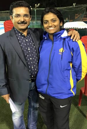 Vanitha with her KIOC coach Irfan Sait who honed her cricketing skills in the early days Photo Courtesy: Vanitha's Facebook Profile