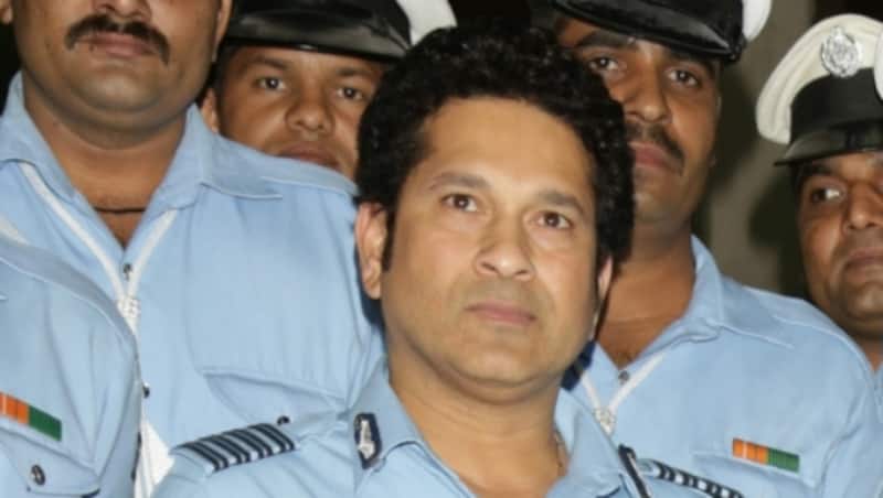 Sachin Tendulkar (above) was presented a memento by Air Chief Marshal Dhanoa on the occasion &Acirc;&copy; IANS