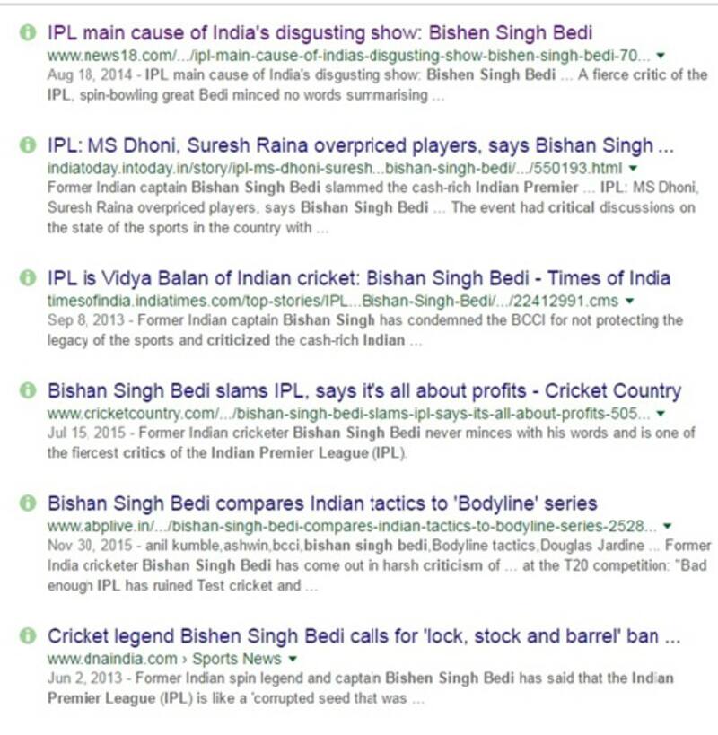 Caption: Bishan Singh Bedi: Not a fan!
