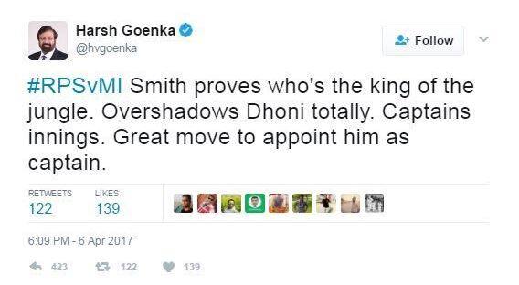 Tweet of Harsh Goenka on MS Dhoni before it was deleted