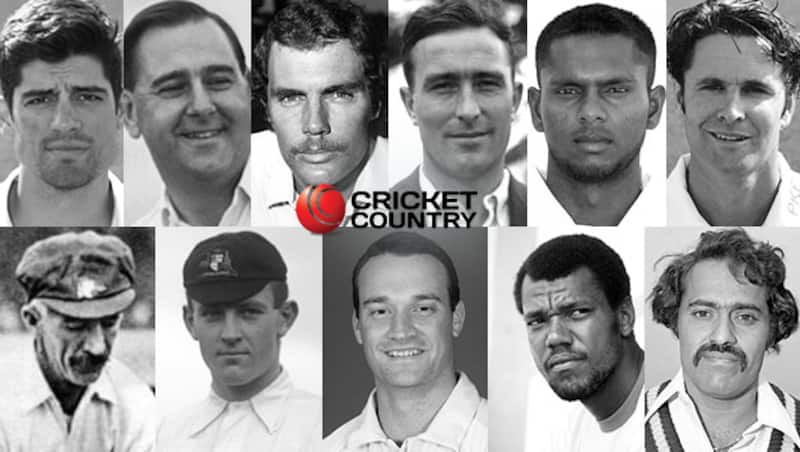 Top row, from left: Alastair Cook, Colin Cowdrey, Greg Chappell, Denis Compton, Shivnarine Chanderpaul, Chris Cairns Bottom row, from left: Hanson Carter, Tibby Cotter, Stuart Clark, Colin Croft, BS Chandrasekhar &Acirc;&copy; Getty Images