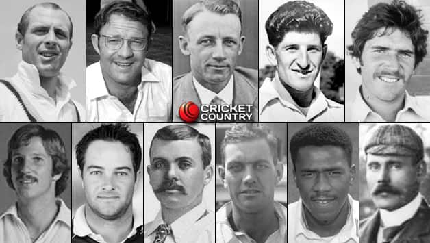 Top row, from left to right: Geoff Boycott, Eddie Barlow, Don Bardman, Ken Barrington, Allan Border. Bottom row, from left to right: Ian Botham, Mark Boucher (wk), Johnny Briggs, Alec Bedser, Ian Bishop, Syd Barnes © Getty Images