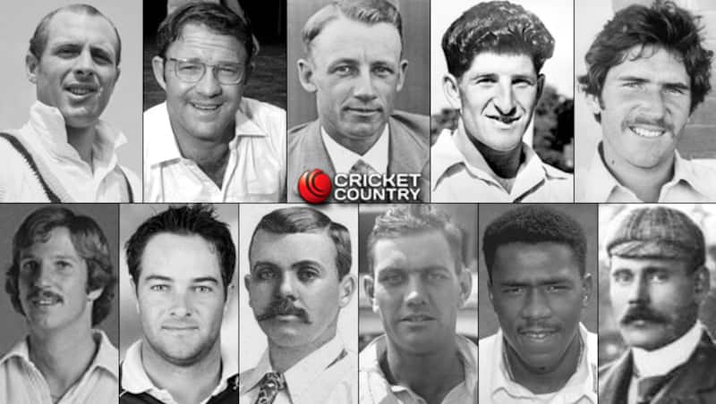 Top row, from left to right: Geoff Boycott, Eddie Barlow, Don Bardman, Ken Barrington, Allan Border. Bottom row, from left to right: Ian Botham, Mark Boucher (wk), Johnny Briggs, Alec Bedser, Ian Bishop, Syd Barnes &Acirc;&copy; Getty Images
