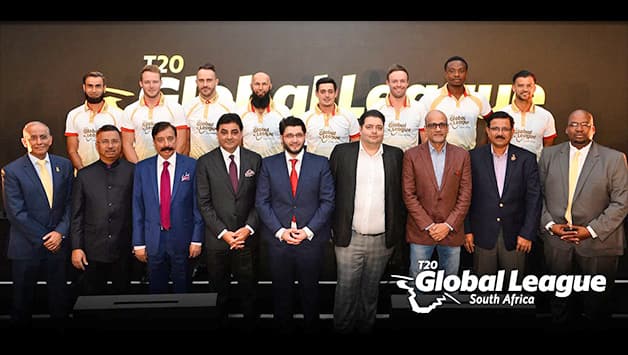 All the T20GL team owners and marquee players at the ceremony © CSA Twitter