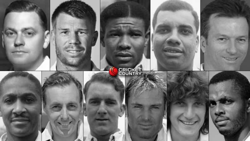 Top row, from left: Bill Woodfull, David Warner, Everton Weekes, Clyde Walcott, Steve Waugh Bottom row, from left: Frank Worrell (c), John Waite (wk), Johnny Wardle, Shane Warne, Bob Willis, Courtney Walsh &Acirc;&copy; Getty Images