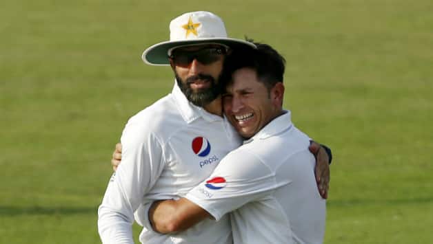 Yasir Shah (right) is clearly Pakistan's weapon of choice in the longer version of the game © AFP